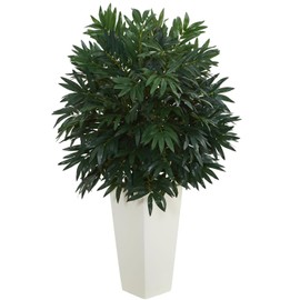 HomeStock Timeless Trends Double Bamboo Palm Artificial Plant in White Tower Vase