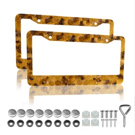 Bee Honeycomb License Plate Frame - 2 Packs Universal Stainless Steel Car License Plate Frames Covers Holder Rustproof for Men Women