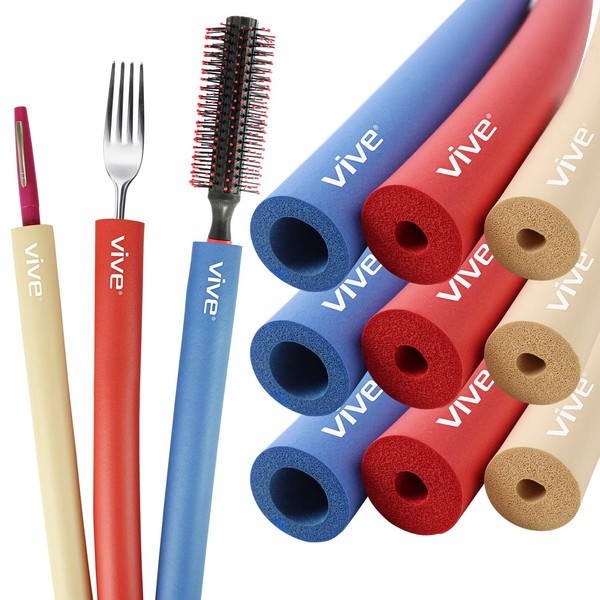 Vive Foam Tubing (9 Pack) - Utensil Padding Grips - Spoon, Fork Round Hollow Medical Closed Cell Tube - Cut to Length - Provides Wider, Larger Grip Pipe Tool for Dexterity, Disabled, Elderly