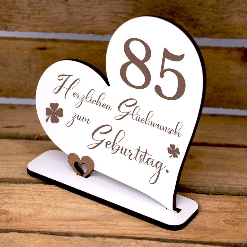 DEKOLANDO 85 Years Decorative Heart Stand 15 cm x 15