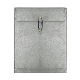 QiXin Grey PU Leather File Folder for Documents,Important Document Folder with String Tie,Laptop Sleeve Notebook Case,Leather File Organizer,A4 Envelopes Filing Folder