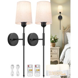 NookNova Sconces Wall Decor Set of 2, Rechargeable Wall Sconces 13000 mAh Battery Powered Sconce Wireless Sconces Wall Decor Set of 2 Wall Lights for Bedrooms Living Room