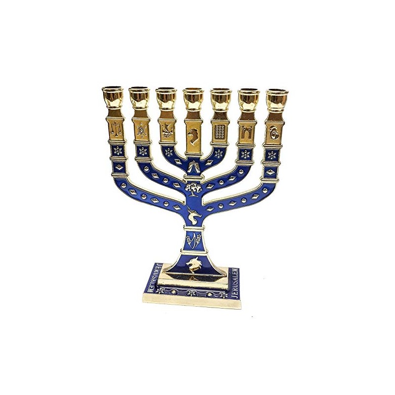 Golden Menorah 7 Branch 12 Tribes of Israel Jerusalem Menora