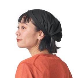 Women & Mens Japanese Bandana Wrap for Yoga, Elastic Cotton Hippie Headbands for Spring Black M