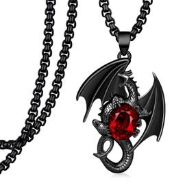 Hantuorui Dragon Necklace for Men - 925 Sterling Silver Black Dragon Pendant - Red Cz Gothic Jewelry Gifts