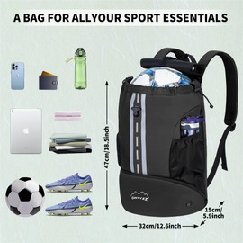 ONTYZZ Waterproof Drawstring Backpack Sports Backpack with Shoe Compartment Multifunctional Daypack for Gym Yoga Swimming Dance Basketball Volleyball Football Bag