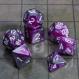 QMAY DND Dice Polyhedral Dice Set – 7 Pieces for Dungeon and Dragons MTG RPG D&D D20, D12, D10, D%, D8, D6, D4 (Purple Mixed Silver).