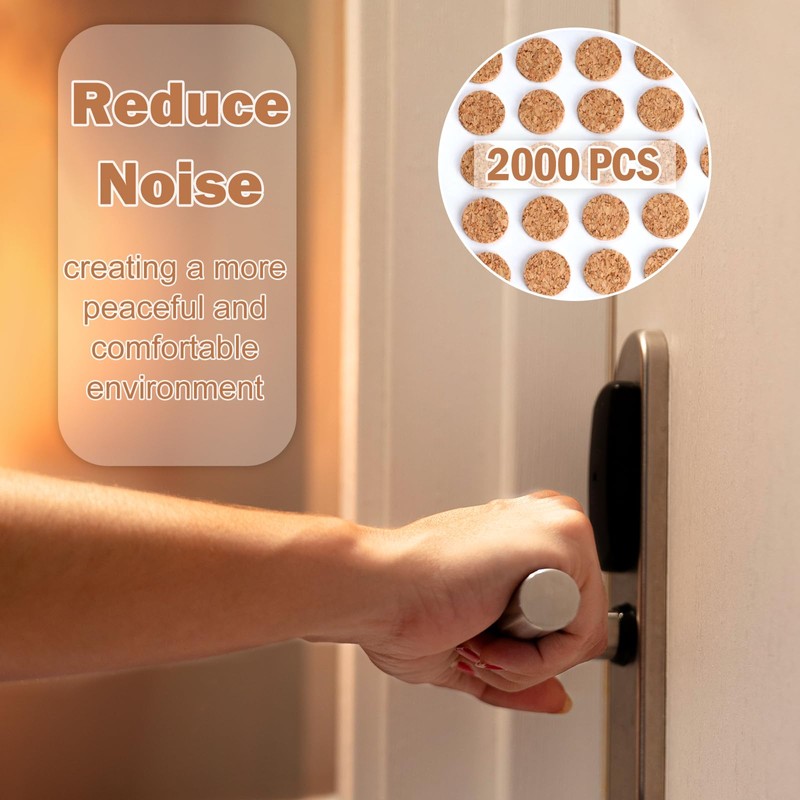 2000 Pcs 3/8 Inch Self Adhesive Cork Pads Cabinet Door