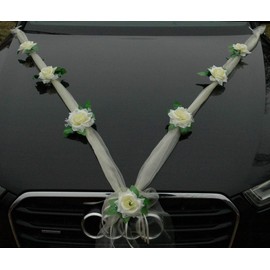 Autoschmuck Organza M garland with roses for bride and groom / wedding car decoration