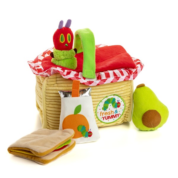 KIDS PREFERRED Eric Carle The Very Hungry Caterpillar Cloth Picnic Basket Playset with Food and Caterpillar Plush Montessori Toys for Baby and Toddler Boys and Girls Medium