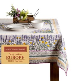 Maison d' Hermine 100% Cotton 54"x54" Table Cloth Linen Farmhouse Tablecloth Soft Decorative Square Easter Table Cover Kitchen Tabletop Cover for Parties, Wedding Use - Spring/Summer - Fanny Lavender