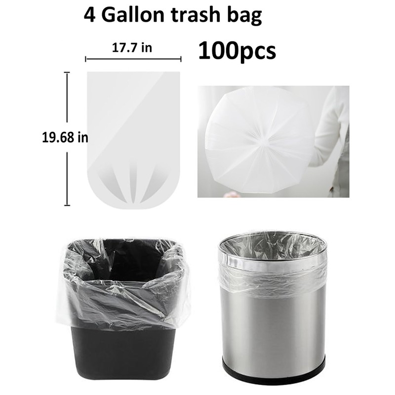 100 Count Small Trash Bags 4 Gallon Small Clear Garbage