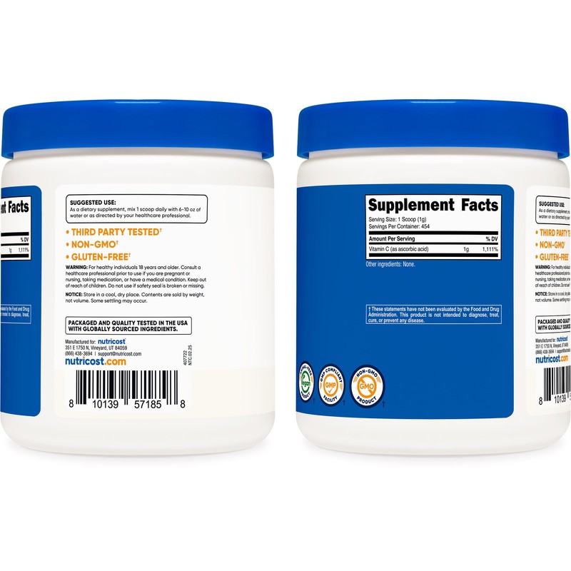 Nutricost Pure Ascorbic Acid Powder (Vitamin C) 1LB