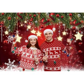 LIVUCEE 7x5FT Christmas Red Winter Snowflake Background Photography Backdrop New Year's Eve Family Party Decoration Photo Studio Background