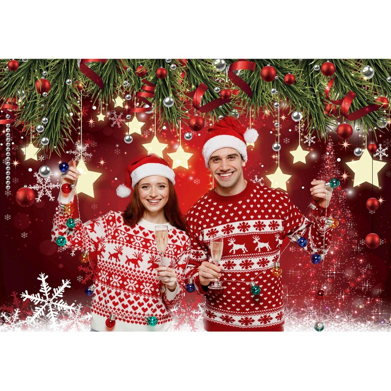 LIVUCEE 7x5FT Christmas Red Winter Snowflake Background Photography Backdrop New