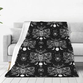 Starry Night Firefly Gothic Moths Blanket Fleece Butterflies Moths Soft Throw Blankets All Season Warm Lightweight Blankets for Bed Sofa Couch 60"X50"