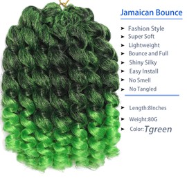 Green Ombre 3Packs 2X Ringlet Wand Curl Jamaican Bounce 8 inch Synthetic Crochet Hair Extensions Crochet Braiding Hair 60 Roots