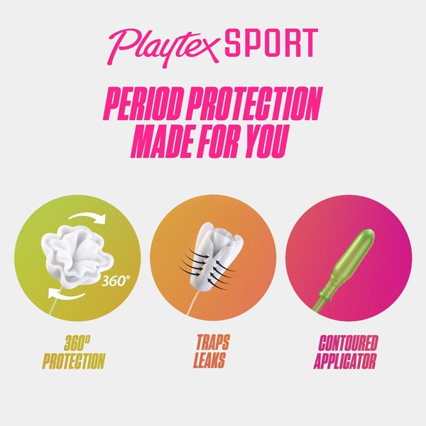 Playtex Sport Tampons, Regular Absorbency, Fragrance-Free - 54ct (3 Packs of 18ct)