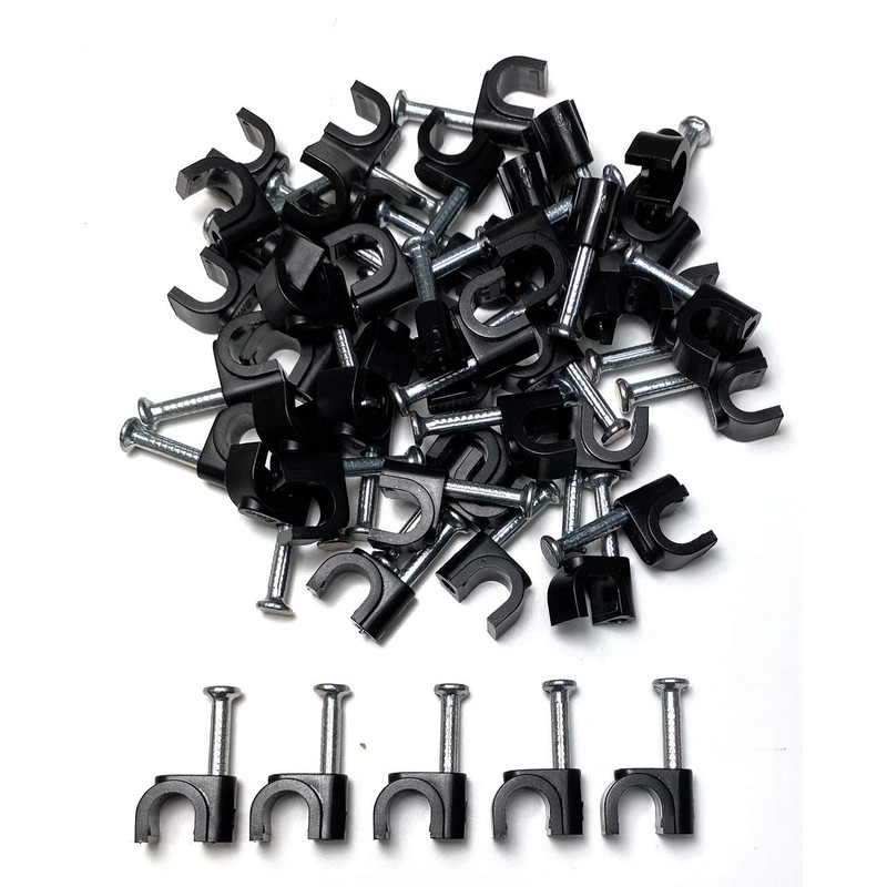 100 x 6mm Black Round Cable Clips with Nail Fixings