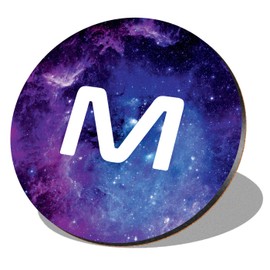 1 x Round Coaster - Letter M Space Universe Galaxy Stars Lettering Name Initial Cork Backed MDF Glossy Tea Coffee Accessory #260879