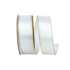 Reliant Ribbon 92971W-980-40K Satin Value Metallic Wired Edge Ribbon, 2-1/2 Inch X 50 Yards, White/Gold