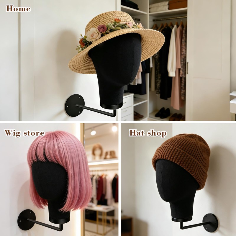 21in Wig Head Wall Mount Mannequin Head for Caps,Canvas Hat