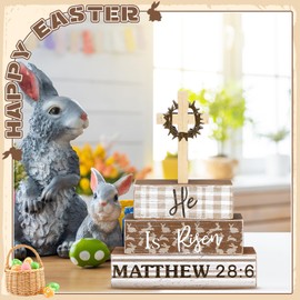 Memorywuu 4 Pcs Easter Table Decorations He is Risen Wooden Sign Religious Christian Cross Centerpiece Easter Blocks Tiered Tray Decor Farmhouse for Kitchen Shelf Home