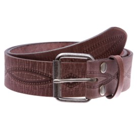 1 3/4" snap on Embossed Vintage Cowhide Thick Leather Casual Jean Belt, chocolate brown | 34"