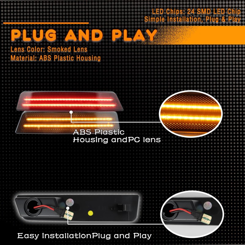 ZDEERAOTO Red LED Front & Rear Fender Side Marker Lights