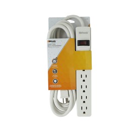 Woods 41436 Power Strip with 6 Outlets and Overload Safety Switch, 8 Foot Cord, White
