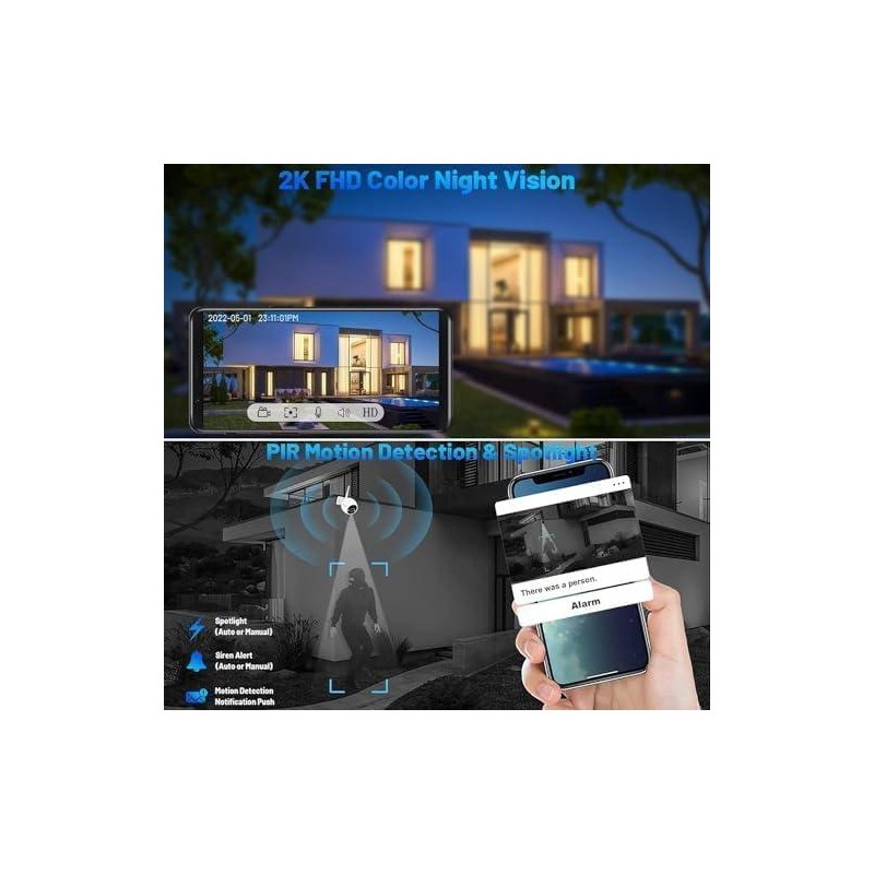 NoahTec Wireless Outdoor 2K Security Camera Kit, IP67 Waterproof, 64GB