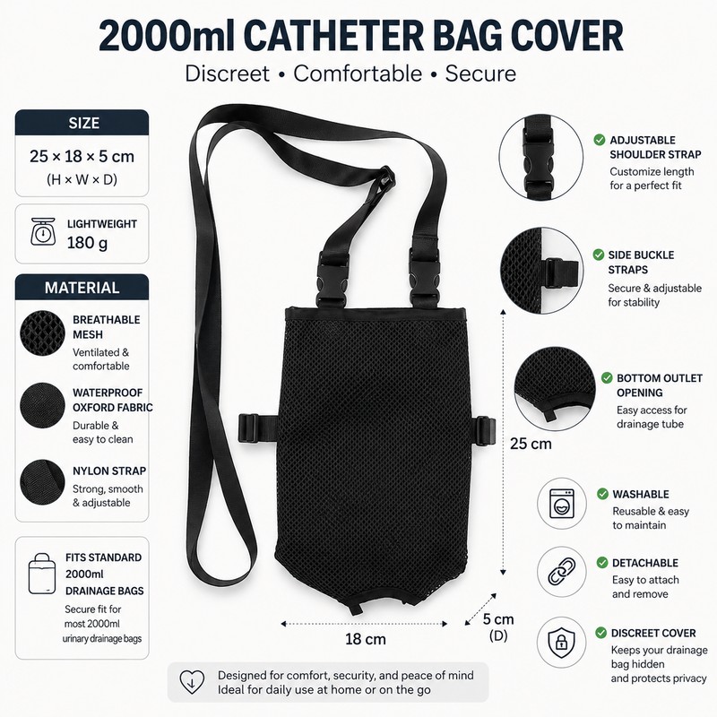 Urinary Drainage Bag Cover for 2000ml Catheter Bags – Adjustable