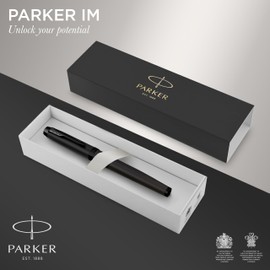 Parker IM Fountain Pen, Matt Black with Black Trim, Fountain Pen with Medium Nib and Blue Ink, Gift Box