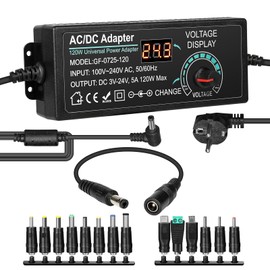 120W Universal Power Supply Adjustable DC 3V-24V Adjustable Plug Power Supply with USB Connection with 14 Power Connections European Plug AC100-240V