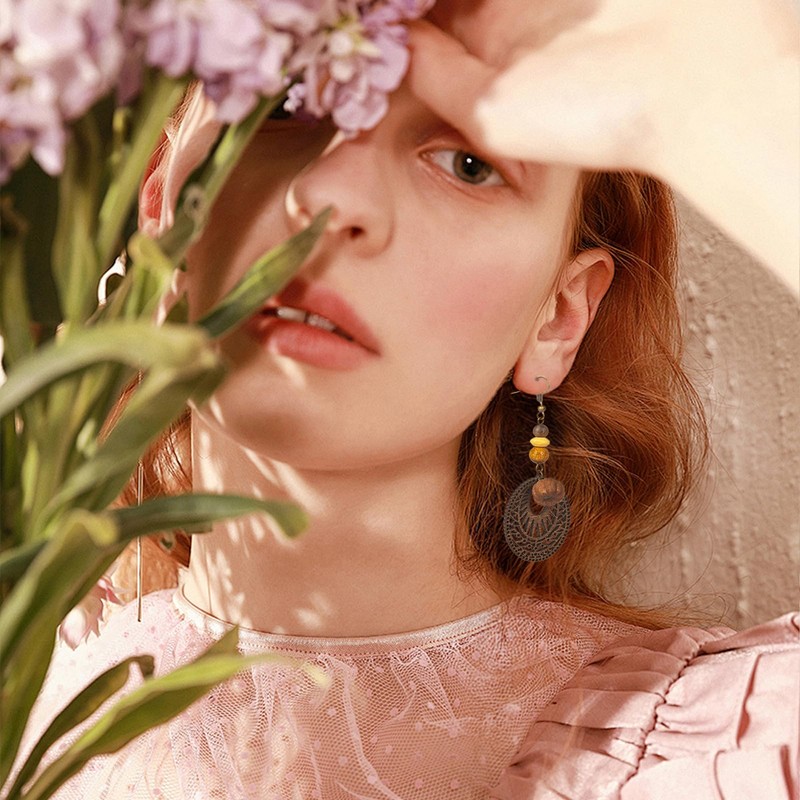 fall earrings pumpkin, Large, Wood, No Gemstone