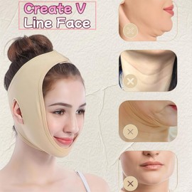 SDXCJY V face masks, reusable V-line mask, for double chin and sagging facial skin.Double chin reducer,face slimming strap,V shaped belt facial for women,reusable chin strap (beige)