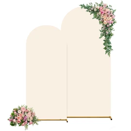 Set of 2 Wedding Arch Backdrop Cover,6FT & 7.2FT White Round Top Spandex Fitted Arch Cover for Baby Party Birthday Banquet Shower (Cream)