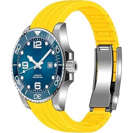 YISIWERA 18mm Rubber Watch Band Curved Ends, Soft Yellow Silicone Watch Bands Strap with Solid High Polised Brushed Double Lock Buckle for Men Women