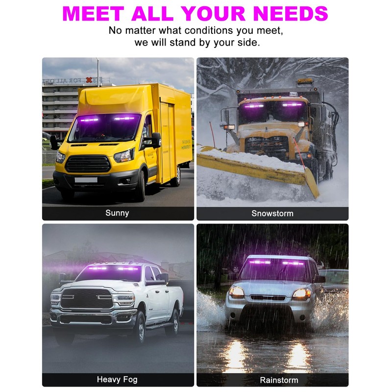 HLAUTO 6Z4J Emergency Dash Strobe Lights: 2x16.8 inch Purple White