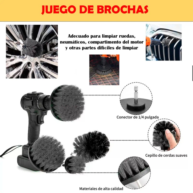 Kit 27pz Limpieza Coche Cepillo Esponja Almohadillas Pulidoras Automotriz Set