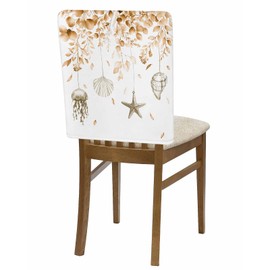 Anzona Orange Coastal Chair Back Covers for Dining Room, Eucalyptus Leaves Beach Linen Polyester Back Chair Protector, Starfish Shells Botanical 4 Pcs Back Covers for Dining Chair Decoration, 20x19 In