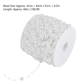 String Beads, 196.9ft Imitation Pearl Fishing Line Round Beads Stringing for Necklace Crafts Home & Garden Decoration, Wedding Garland, Beaded Curtain, Wedding Backdrop(White)