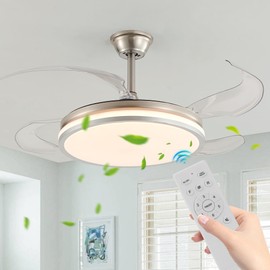 YIHANTLZ Smart Ceiling Fan Light with Remote, 36W LED 3 Color Temperatures(3000K-6000K), 6-Speed Quiet Reversible Blades for Bedroom, Wi-Fi Control, Summer & Winter Mode (2T)