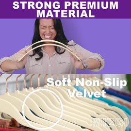 MIZGI Premium Velvet Hangers (60 Pack) Heavy Duty - Non Slip Felt Hangers - Velvet Suit Hangers Ivory - Rose Gold Hooks,Space Saving Clothes Hangers