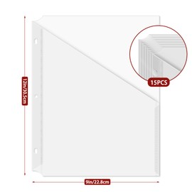 Fyess 15Pack 3 Hole Punch Clear Plastic Document Folders,Organized Up Poly Translucent Slash Slash File Jacket US Letter/ A4 Size 18C(1.8mm),L-Tape Transparent Document Folders Copy Safe Pockets