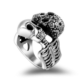 MZC Jewelry Vintage Gothic Skull Ring Size 12 Dia De Los Muertos Skull Men Women Stainless Steel Punk Biker Ring for Dad Grandpa Birthday Jewelry Gift