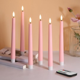 Eywamage Pink Flickering Flameless Taper Candles with Remote, Battery Operated LED Wax Candlesticks Set of 6