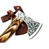 Hand Forged Carbon Steel Etched Viking Axe with (Ash Wood)