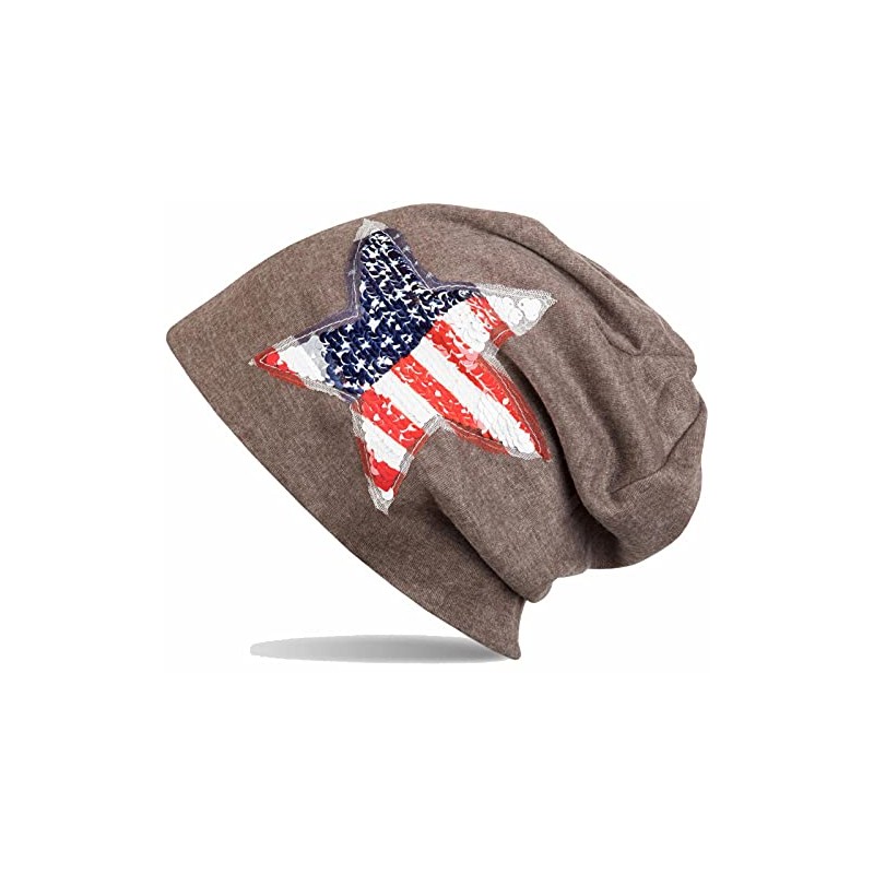 styleBREAKER beanie hat with sequins star USA application, stars and