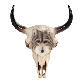 ICE ARMOR 11" H Buffalo Skull with Wolf on The Front Taxidermy Animal Head Wall Decor